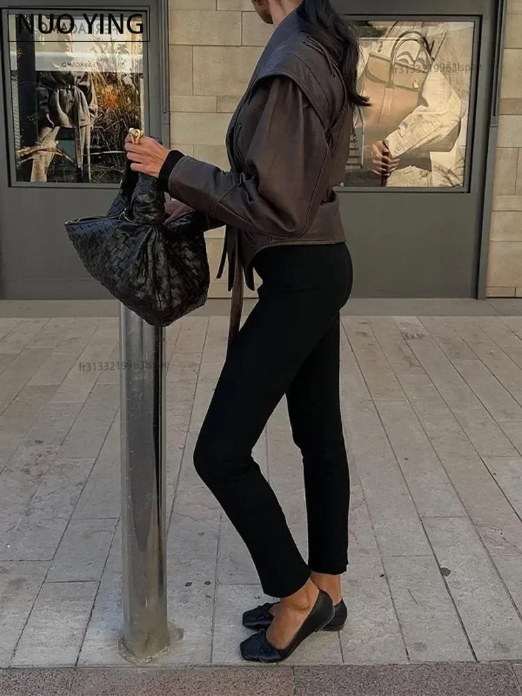 Veste Cuir Femme Courte - Style Motard avec Ceinture