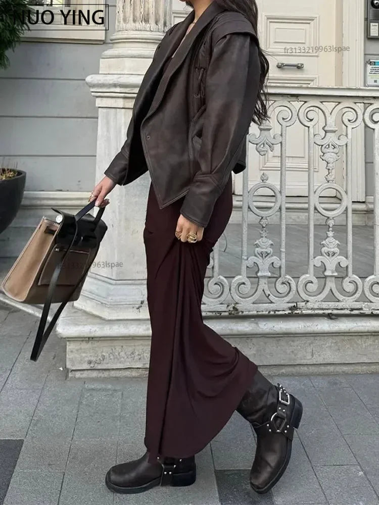 Veste Cuir Femme Courte - Style Motard avec Ceinture