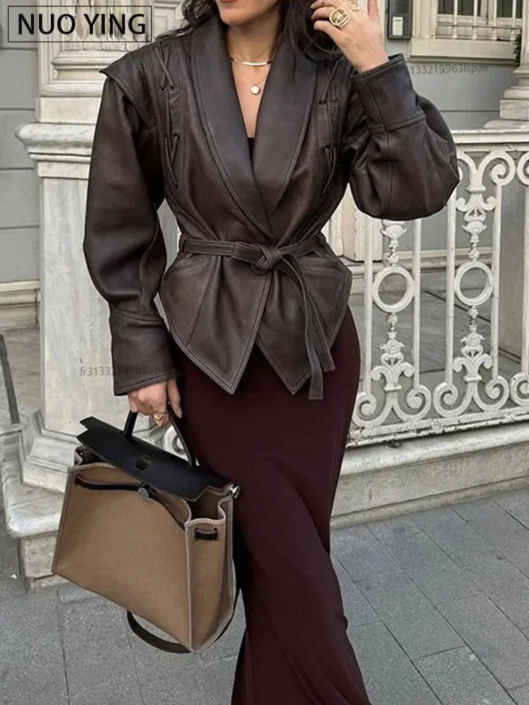 Veste Cuir Femme Courte - Style Motard avec Ceinture